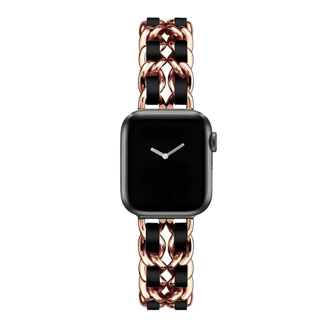 Women's Gold Metal Leather Wristband for Apple Watch