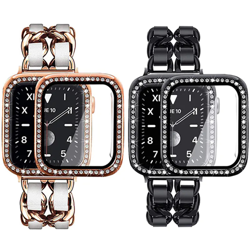 Women's Gold Metal Leather Wristband for Apple Watch