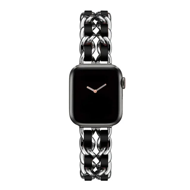 Women's Gold Metal Leather Wristband for Apple Watch