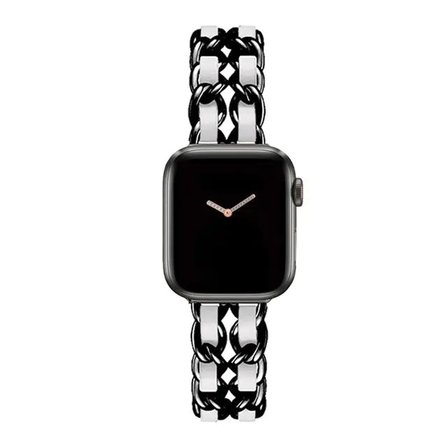 Women's Gold Metal Leather Wristband for Apple Watch
