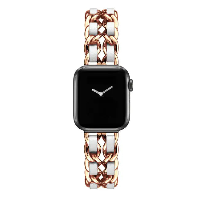 Women's Gold Metal Leather Wristband for Apple Watch