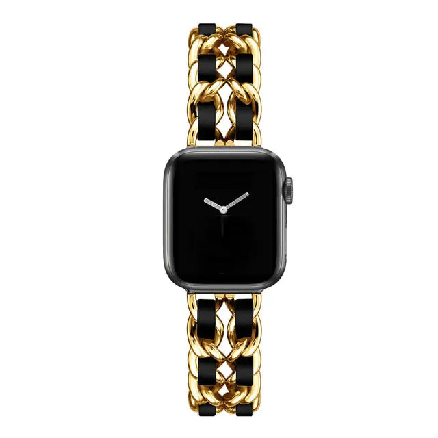 Women's Gold Metal Leather Wristband for Apple Watch