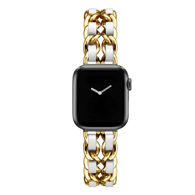 Women's Gold Metal Leather Wristband for Apple Watch
