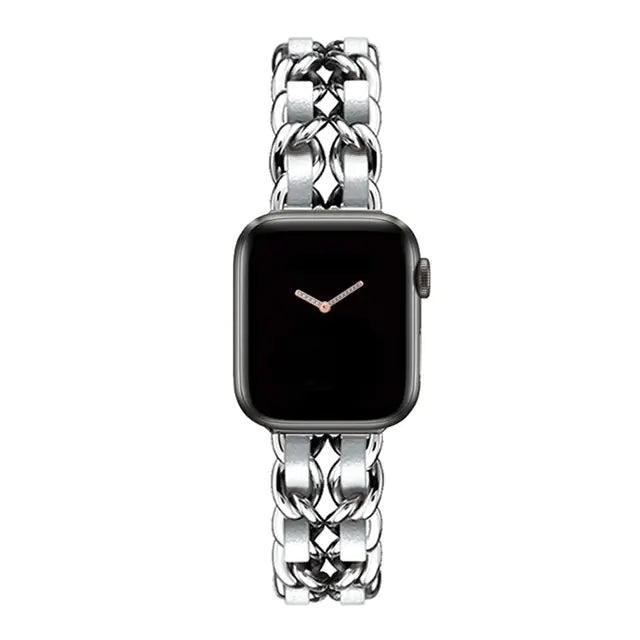 Women's Gold Metal Leather Wristband for Apple Watch
