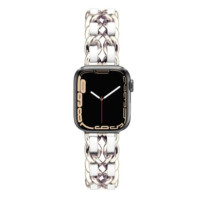 Women's Gold Metal Leather Wristband for Apple Watch