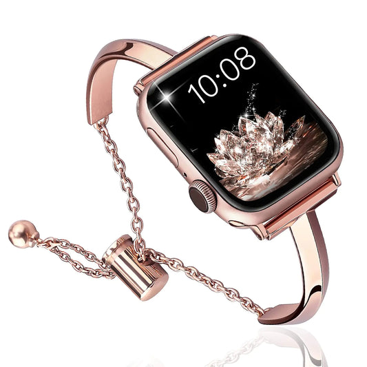 NINKI Metal Bracelet Compatible Rose Gold Apple Watch Band SE Series SE2 8 7 6 5 4 3 2 1 SE2 42mm 44mm 45mm 49mm for WomenStainless Steel Metal Watch Band Adjustable Strap Thin Band for iWatch Bands