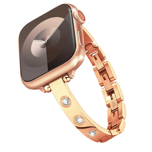 Slim Womans Apple Watch Rhinestone Band  - Stainless Steel - Gold Plated