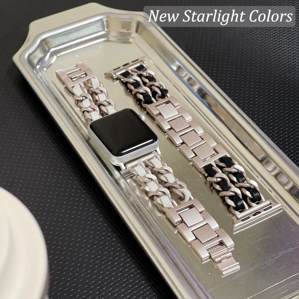 Women's Gold Metal Leather Wristband for Apple Watch